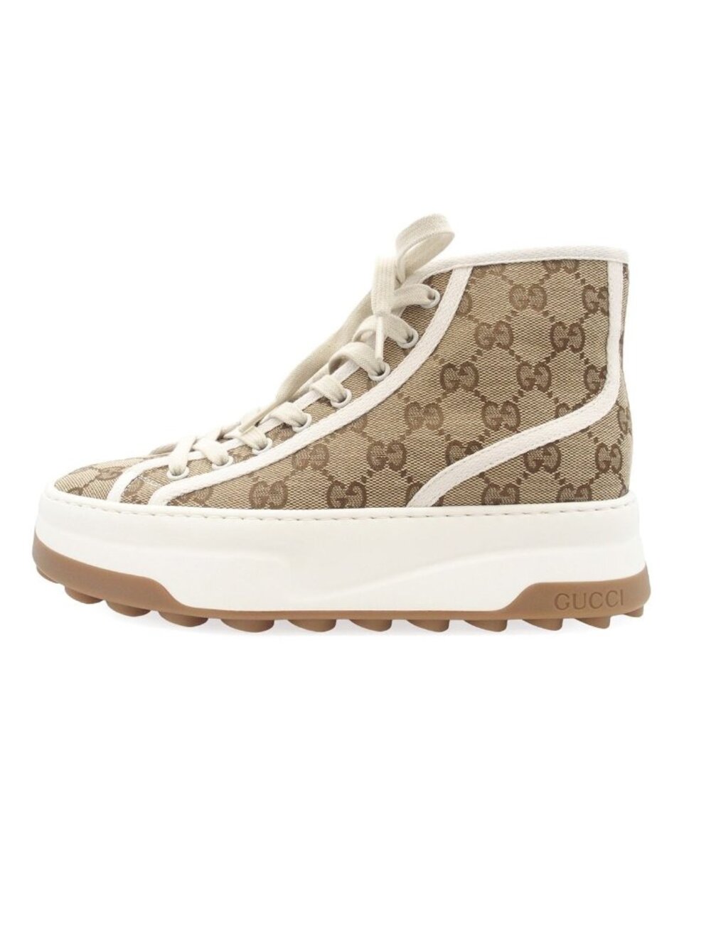 Gucci Tennis Beige Canvas Leather High Cut Sneakers